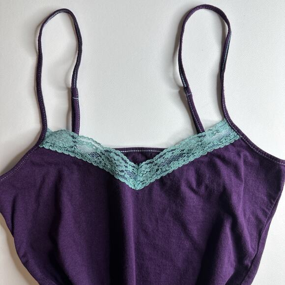 Y2K Purple Aqua Lace Trim Cami Top Contrast Coquette Soft Girl Tank XS S - Picture 6 of 9